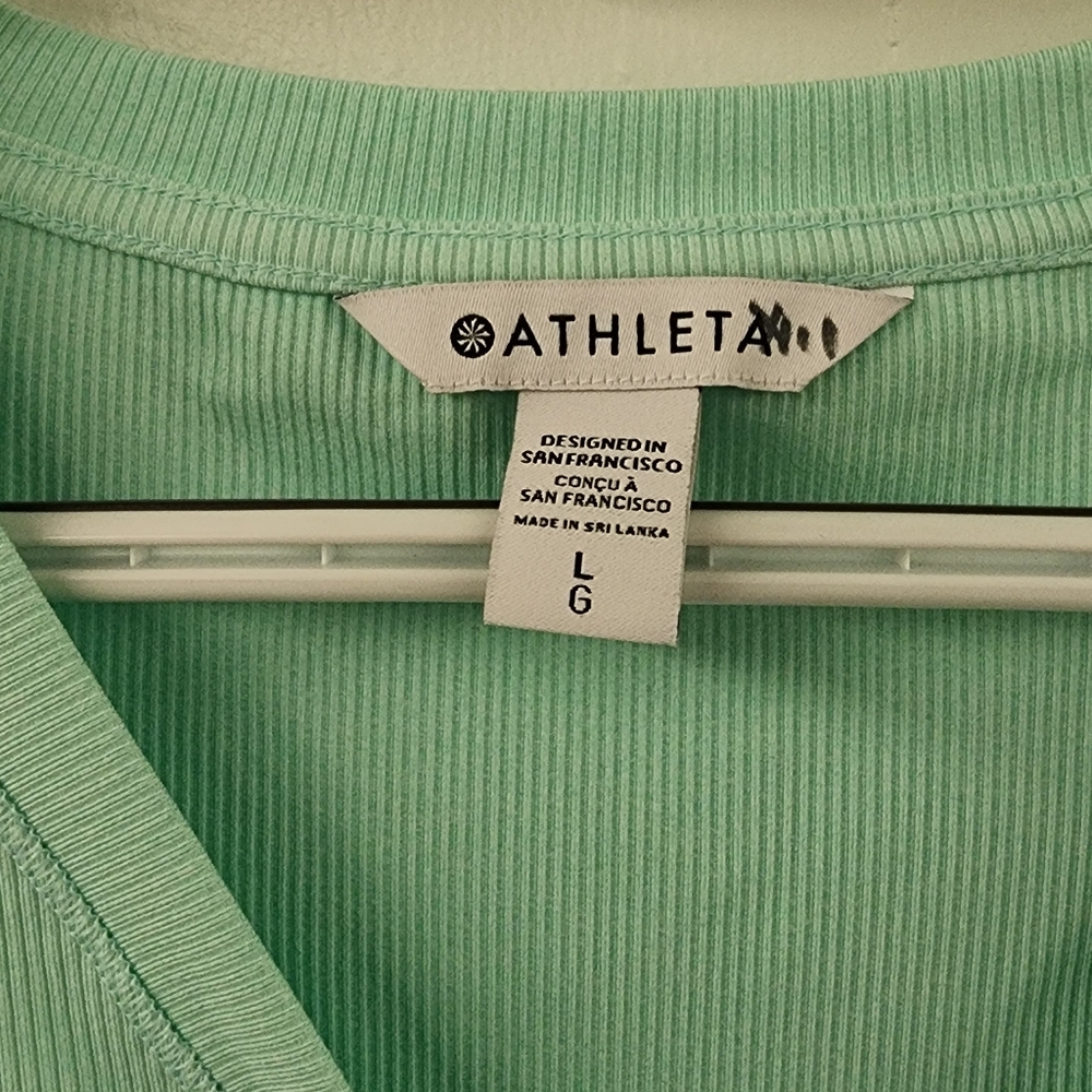 Athleta Uptempo Ribbed Henley Long Sleeve Shirt Mint Green V Neck L NWOT - Picture 2 of 8